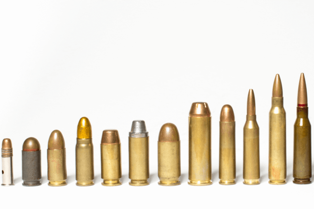 Various types of ammunition lined up next to each other