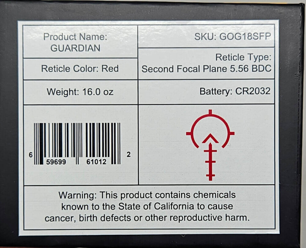 Product label for Gideon Optics 108x SFP