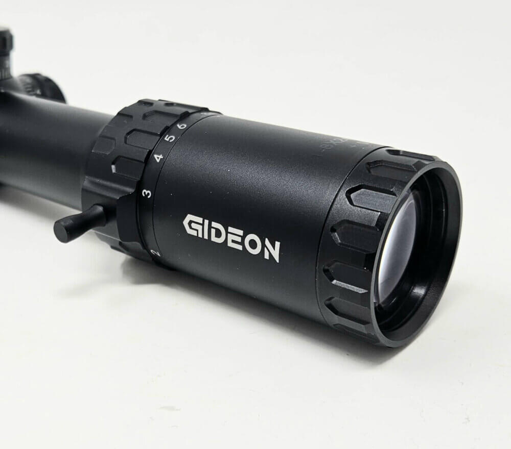 Close up of lens adjustment on Gideon Optics Guardian 1-8x SFP